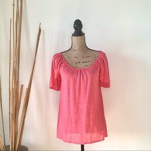 Ann Taylor Pink Linen Blend Flutter Sleeve Top